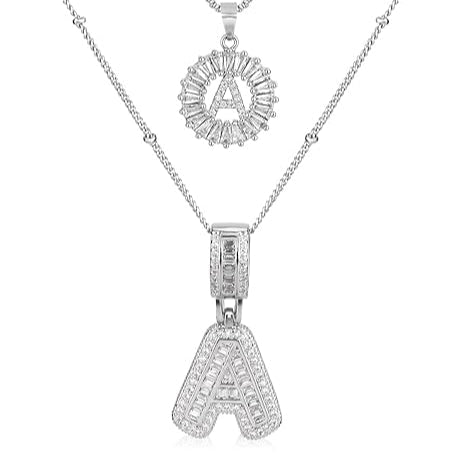 Radiant Letter A Pendant Necklace Set in White Gold Tone