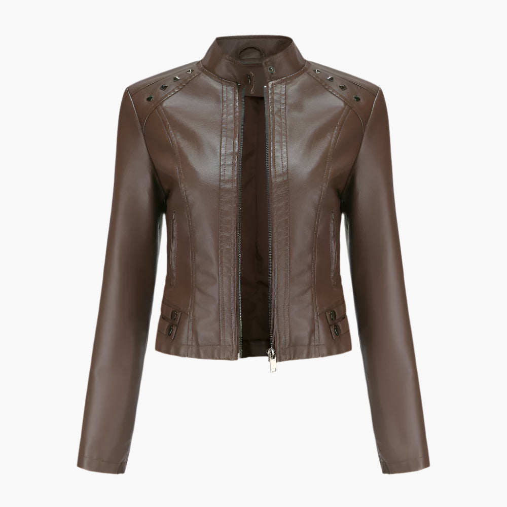 Stephanie – Studded Vegan Leather Short Jacket