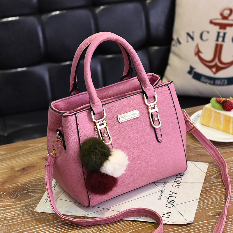 Wendy – Compact Structured Handbag with Fur Pom-Pom Charm