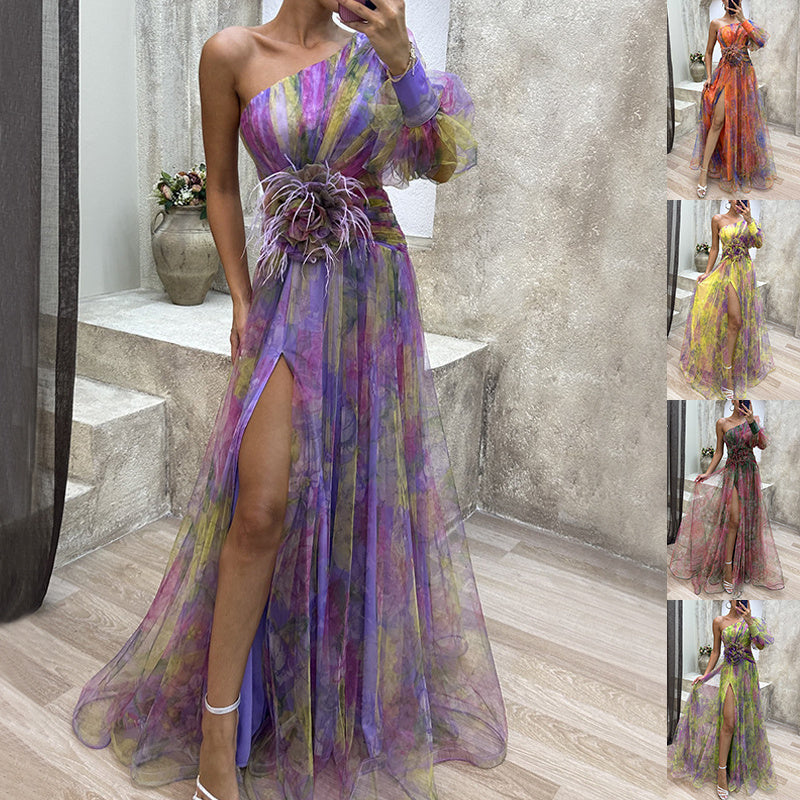 Katie – Off-Shoulder Tie-Dye Slit Dress