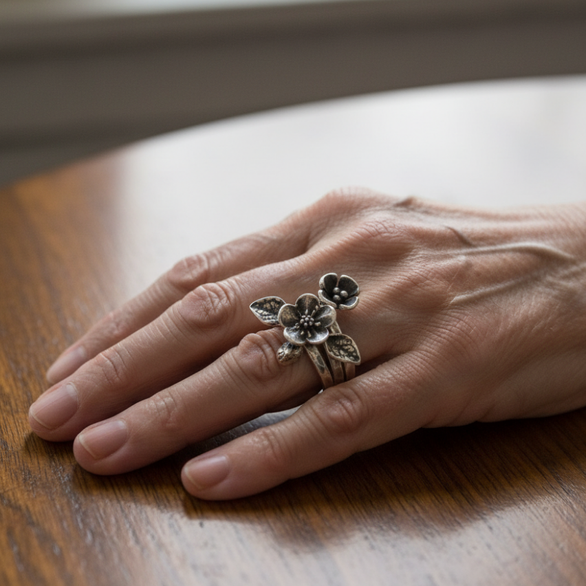 Vintage Silver Floral Stackable Ring Set