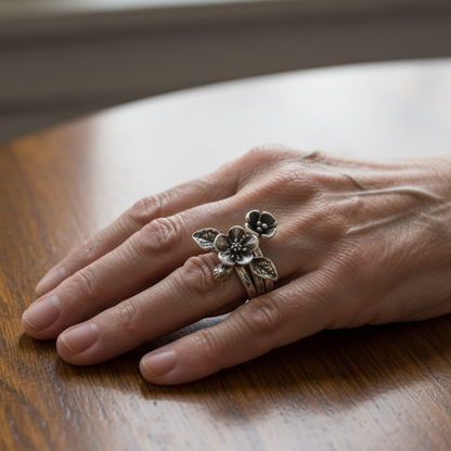 Vintage Silver Floral Stackable Ring Set