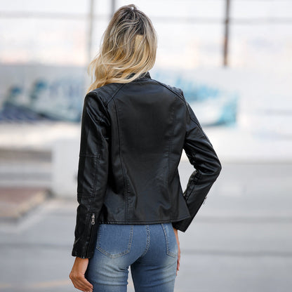 Heather – Slim-Fit Vegan Leather Jacket with Stand Collar