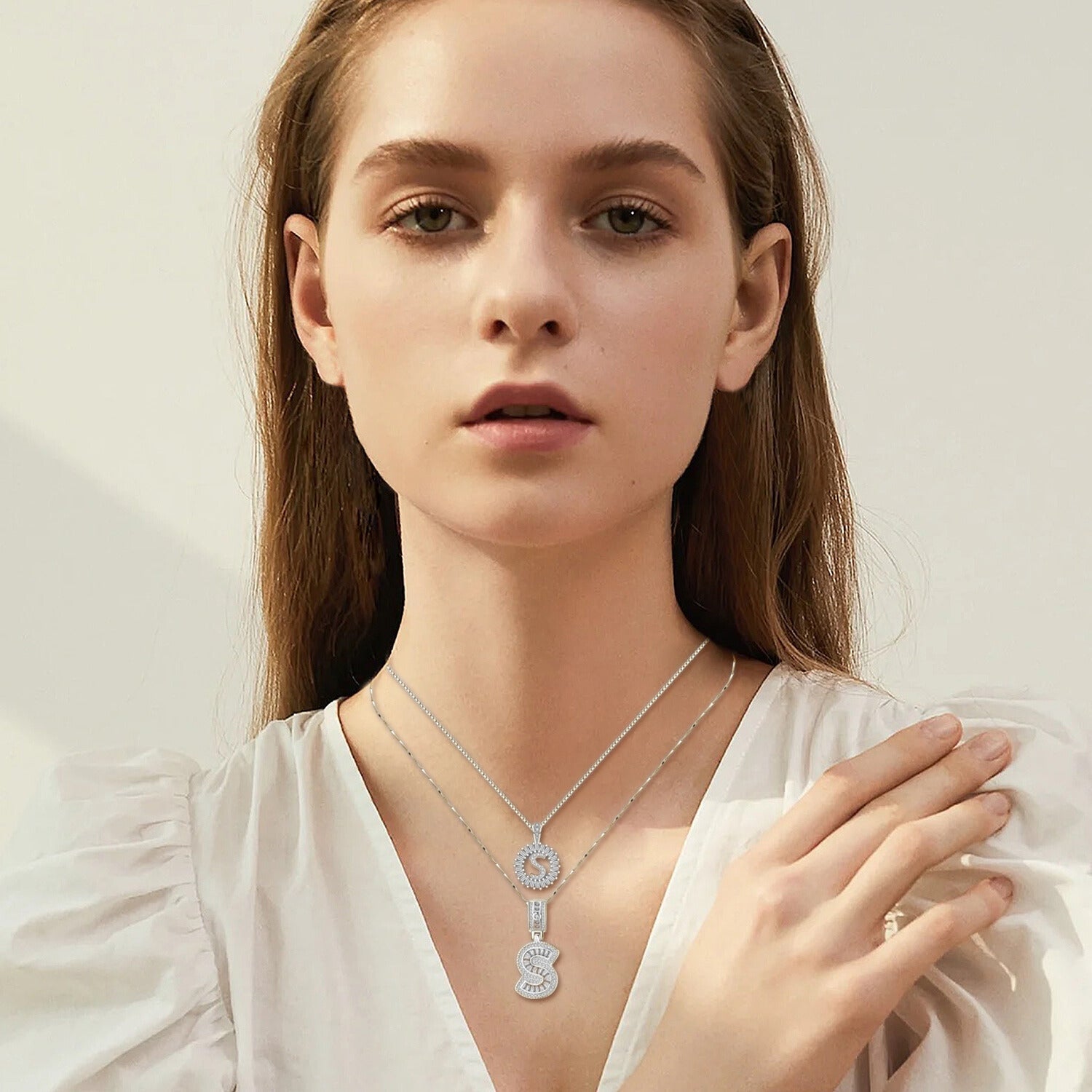 Radiant Letter A Pendant Necklace Set in White Gold Color