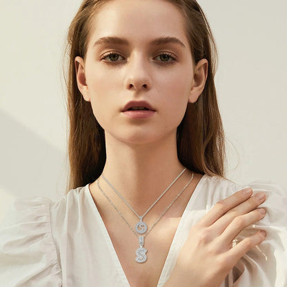 Radiant Letter A Pendant Necklace Set in White Gold Color