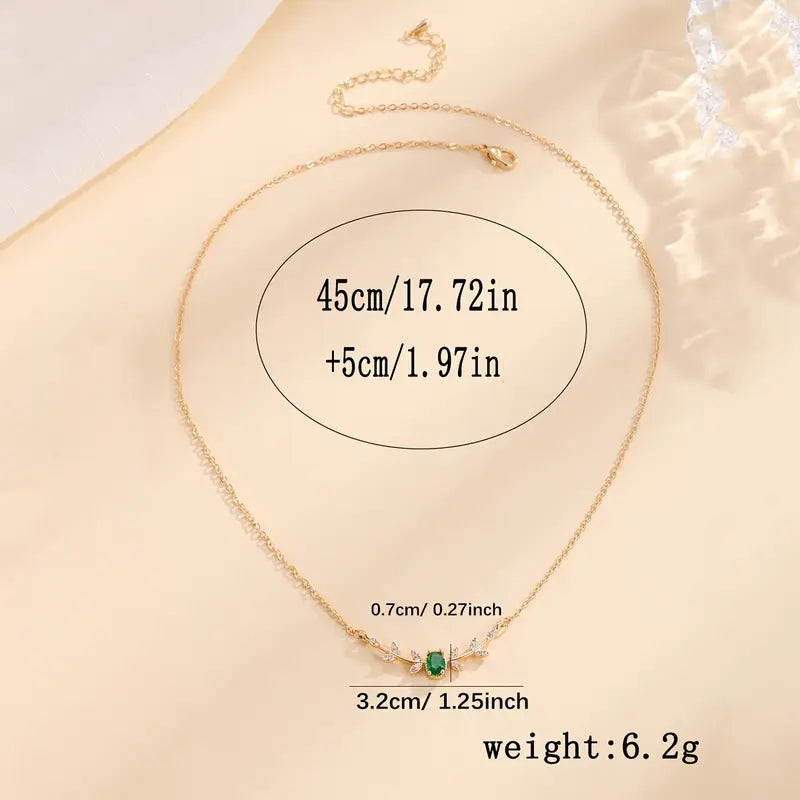 Emerald Leaf Accent Gold Necklace