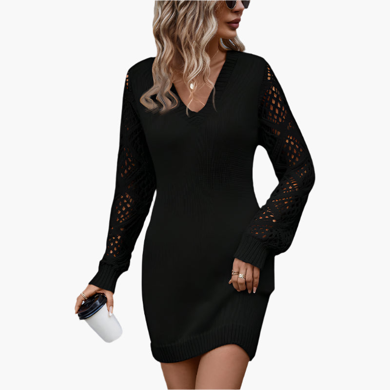 Jade – V-neck Knitted Sweater Dress
