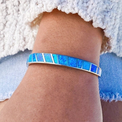 Blue Opal Inlay Silver Bracelet