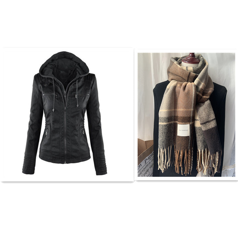 Ann – Casual Vegan Leather Jacket with Detachable Hood