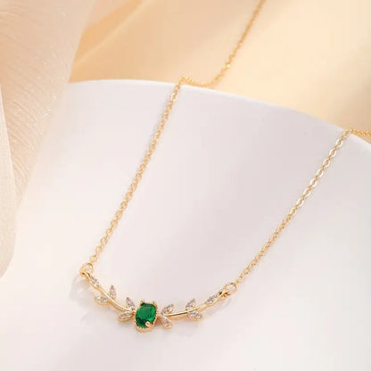 Emerald Leaf Accent Gold Necklace