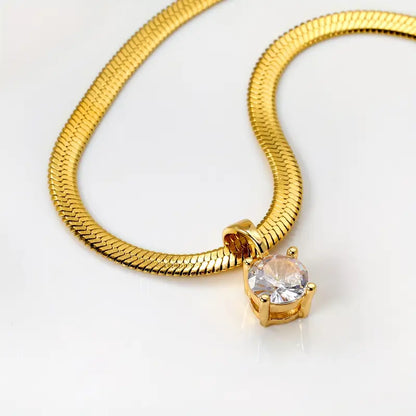 Solitaire Crystal Pendant Necklace in Gold Tone