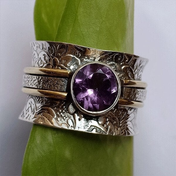 Vintage Amethyst Floral Meditation Ring