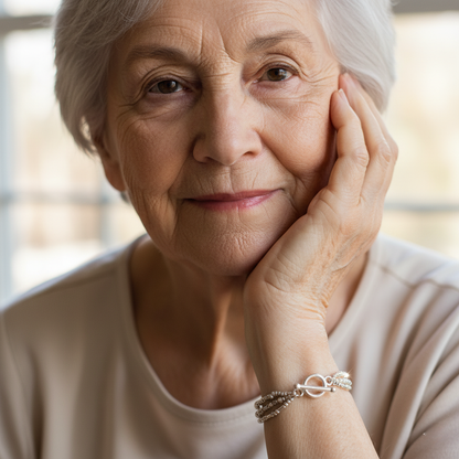 Layered Silver Beaded Bracelet with Pearl Accent
