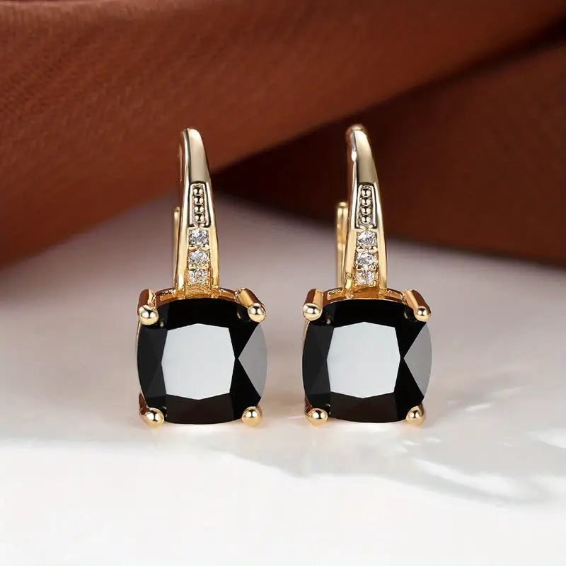 Rainbow Topaz Gold Color Drop Earrings with Crystal Accents