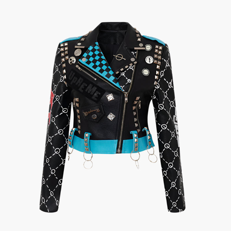 Leah – Graffiti Print Vegan Leather Coat