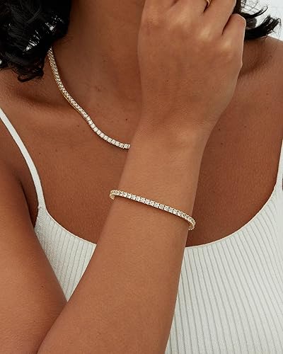 Classic Gold Color Tennis Bracelet with Brilliant Stones