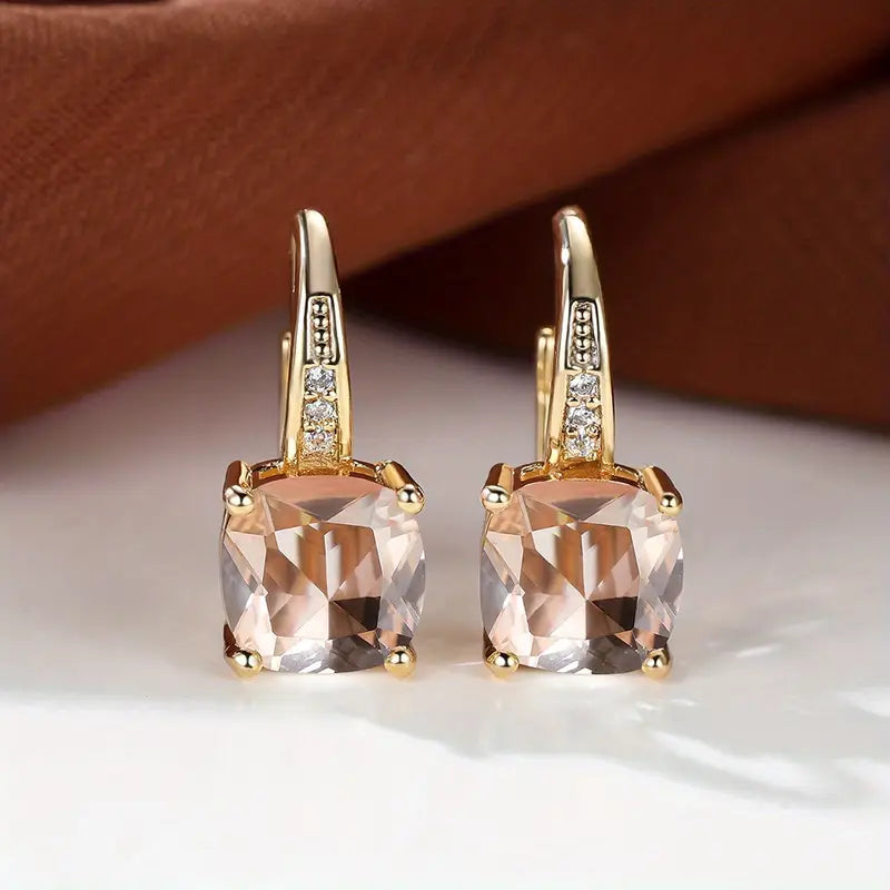 Rainbow Topaz Gold Color Drop Earrings with Crystal Accents