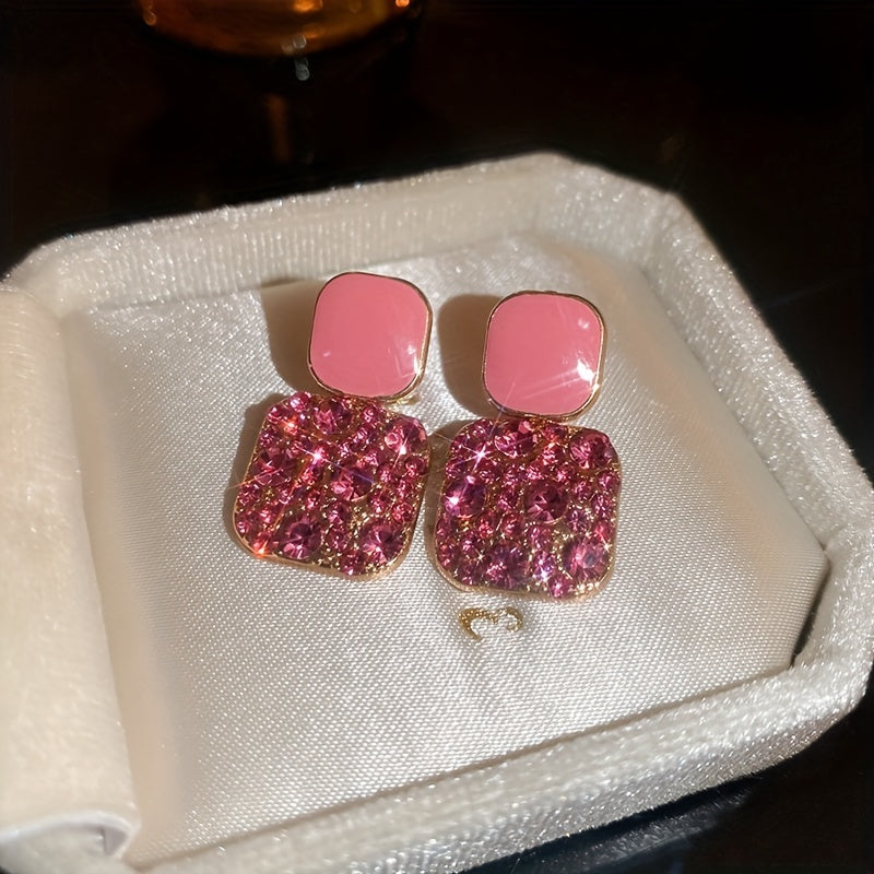 Elegant Mosaic Square Drop Earrings for Daily Wear, Japanese and Korean Style