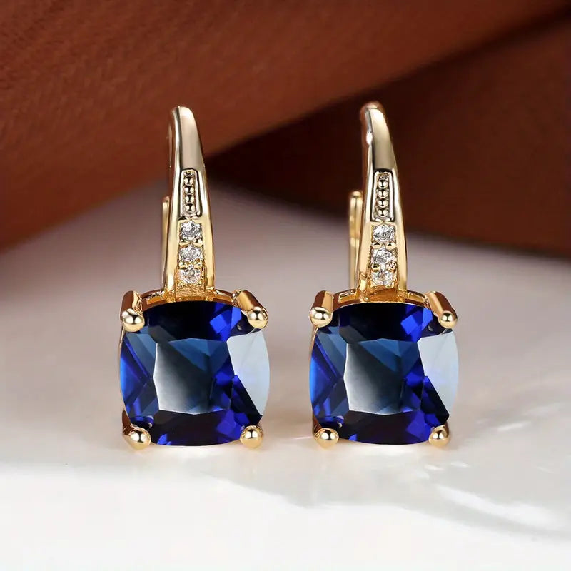 Rainbow Topaz Gold Color Drop Earrings with Crystal Accents