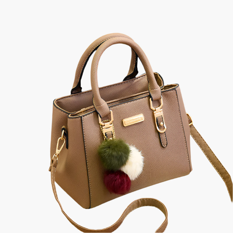 Wendy – Compact Structured Handbag with Fur Pom-Pom Charm