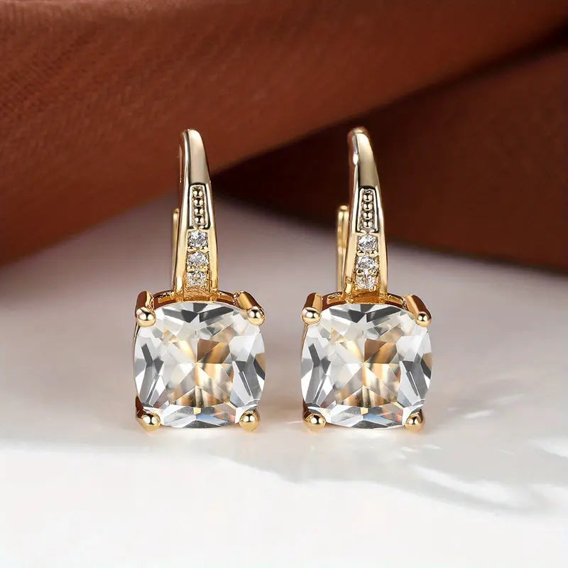 Rainbow Topaz Gold Color Drop Earrings with Crystal Accents