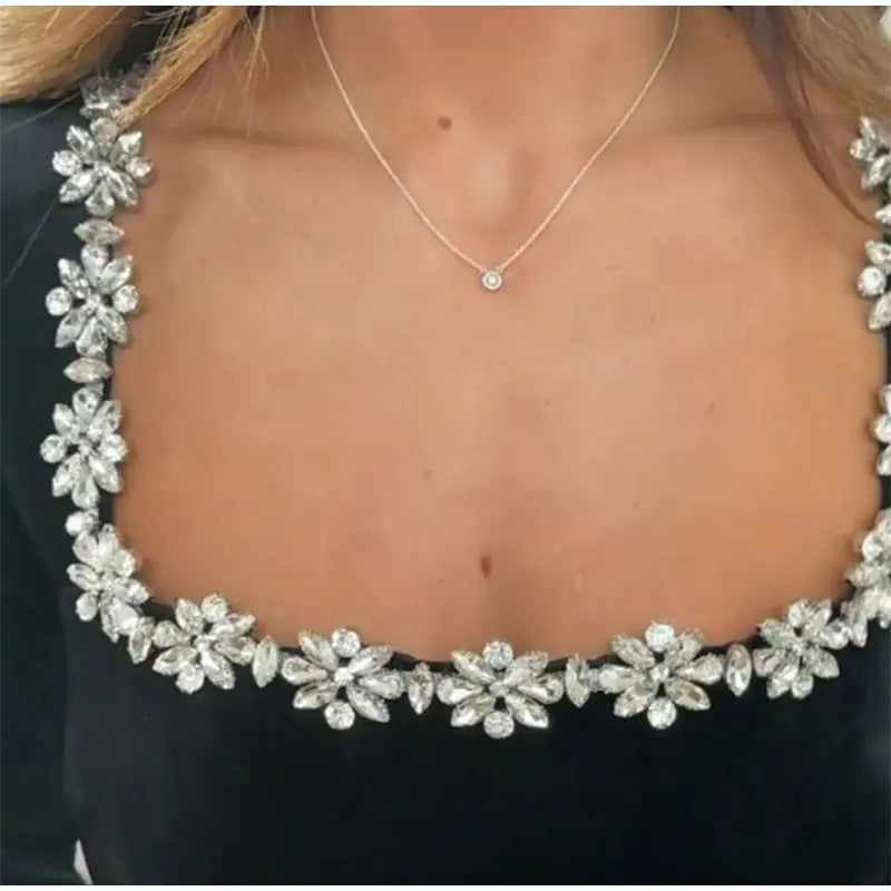 Jennifer – Elegant Square Neck A-line Dress with Rhinestone