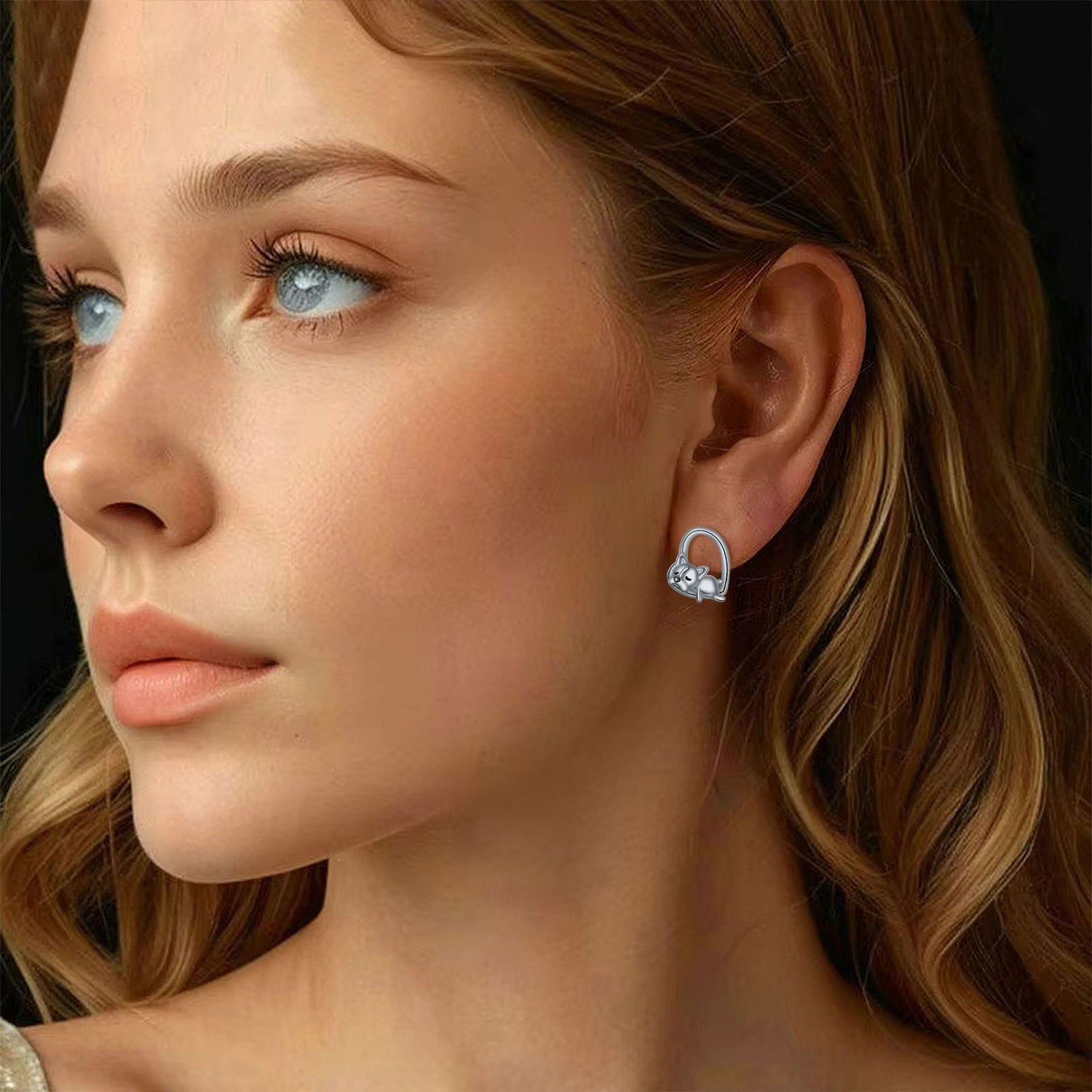 Sleeping Puppy Stud Earrings in Silver Tone