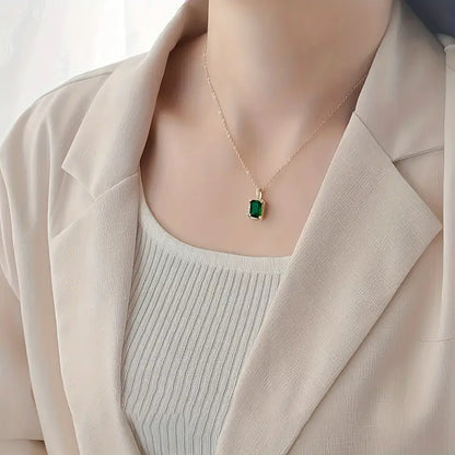 Emerald Green Pendant Necklace with Gold and Crystal Accents