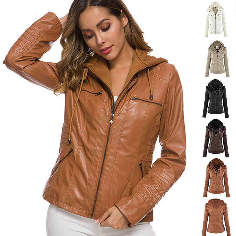 Ann – Casual Vegan Leather Jacket with Detachable Hood