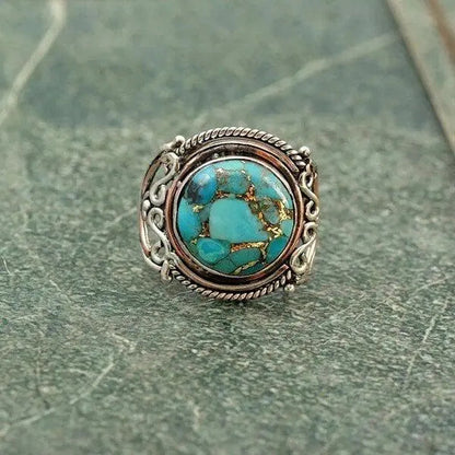 Boho Turquoise Statement Ring with Vintage Silver Filigree