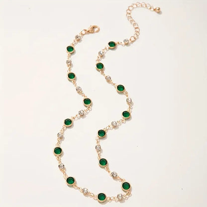 Emerald Green Crystal Choker Necklace in Gold