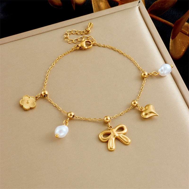 Sara – Heart Bowknot Pearl Contrast Bracelet