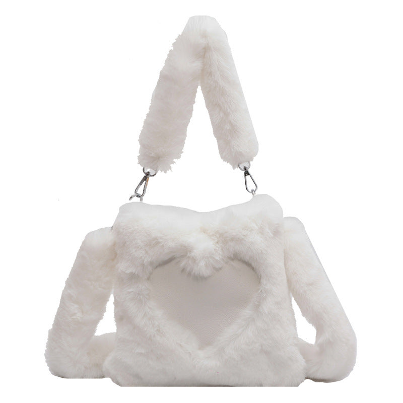 Zoe – Plush Heart-Design Fur Handbag with Soft Handle and Zipper Closure