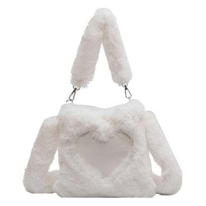 Zoe – Plush Heart-Design Fur Handbag with Soft Handle and Zipper Closure