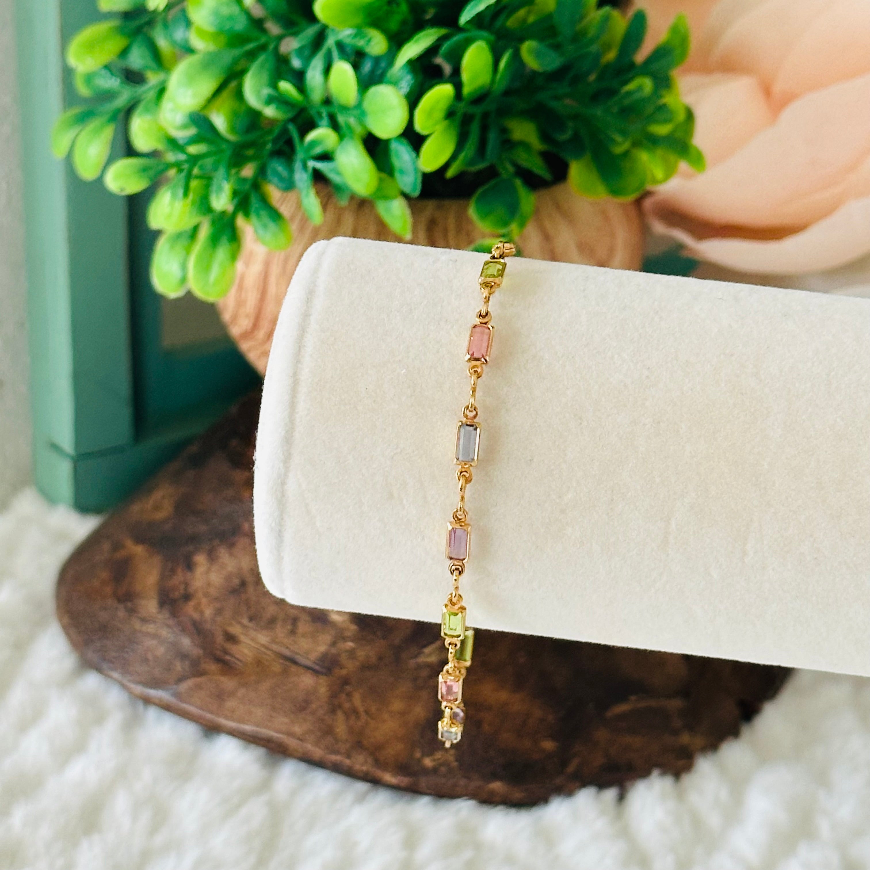 Pastel Baguette Stone Bracelet in Gold Tone