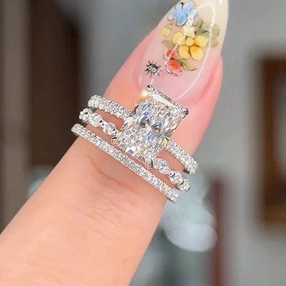 Radiant Cut Sparkling Stacking Ring Set with Marquise and Round Accents