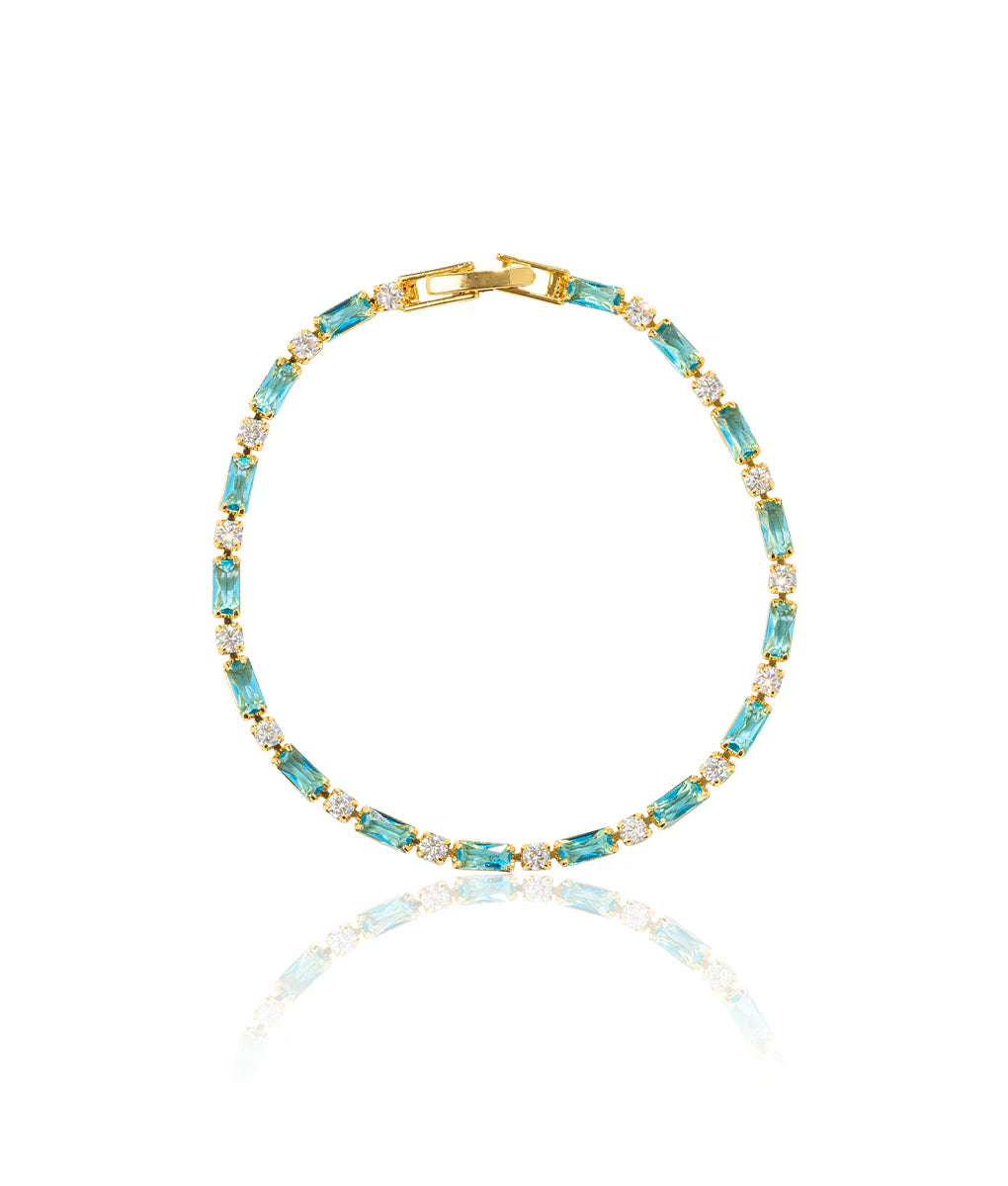 Blue Crystal Tennis Bracelet in Gold with Sparkling Accents