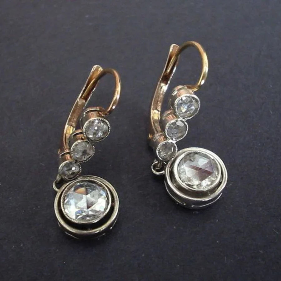Vintage Rose Gold Drop Earrings with Crystal Accents
