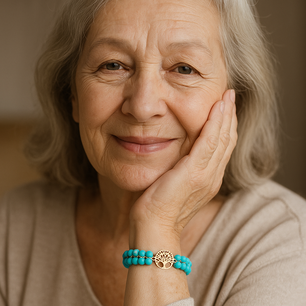Tree of Life Bracelet with Turquoise Beads in Gold Tone