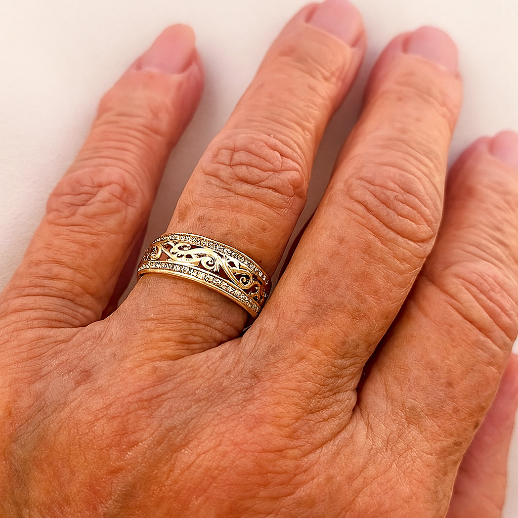 Celtic Pattern Gold Tone Hollow Ring with Sparkling Accents