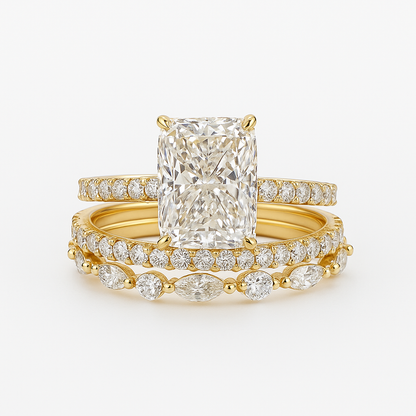 Radiant Cut Sparkling Stacking Ring Set with Marquise and Round Accents