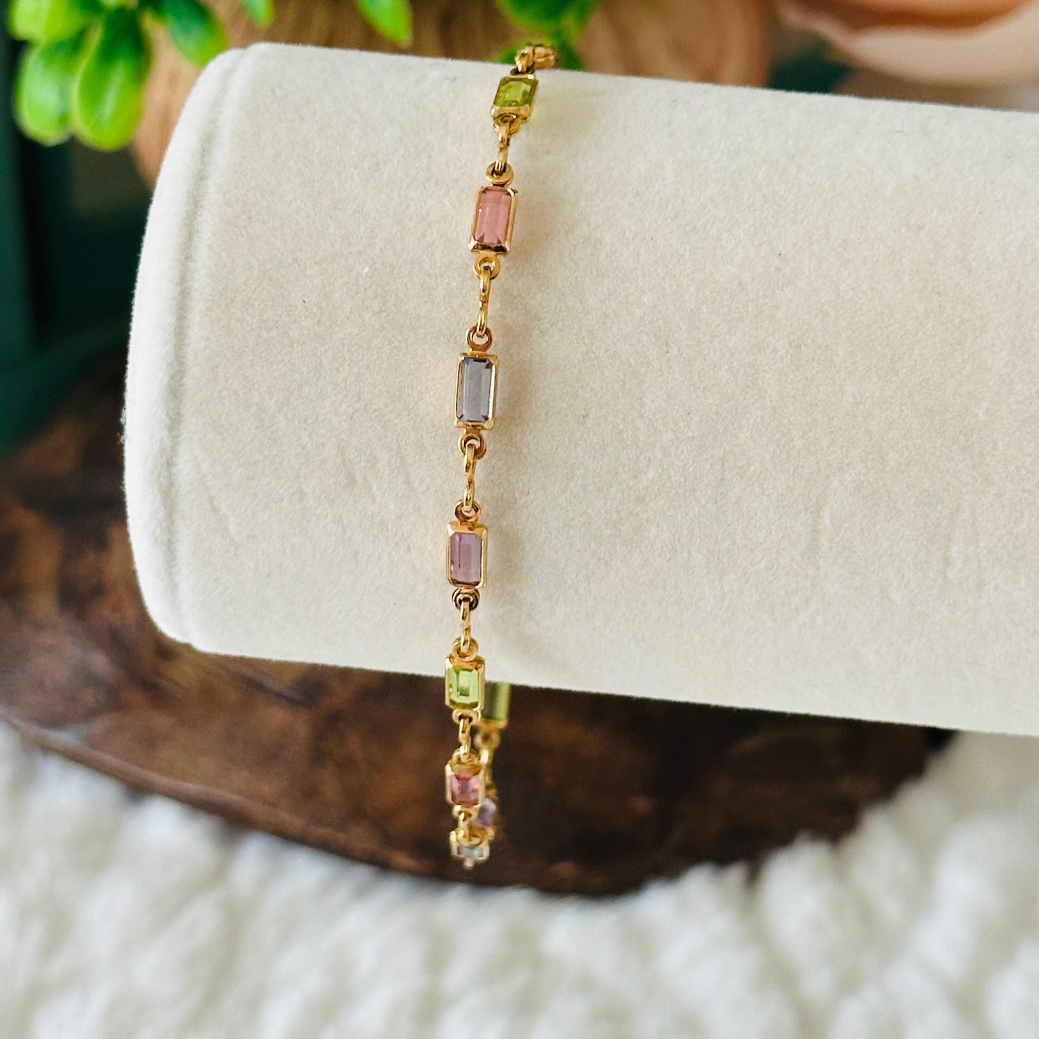 Pastel Baguette Stone Bracelet in Gold Tone