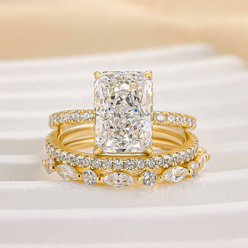 Radiant Cut Sparkling Stacking Ring Set with Marquise and Round Accents