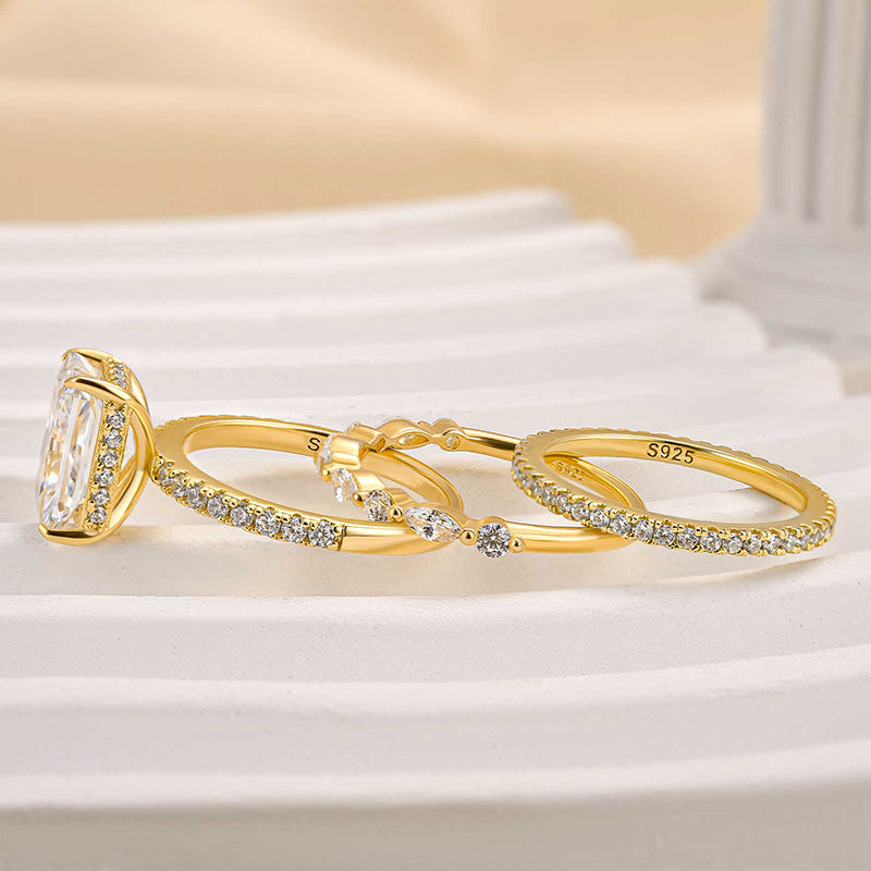 Radiant Cut Sparkling Stacking Ring Set with Marquise and Round Accents
