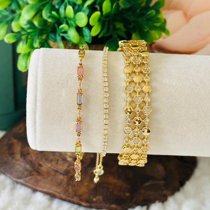 Pastel Baguette Stone Bracelet in Gold Tone