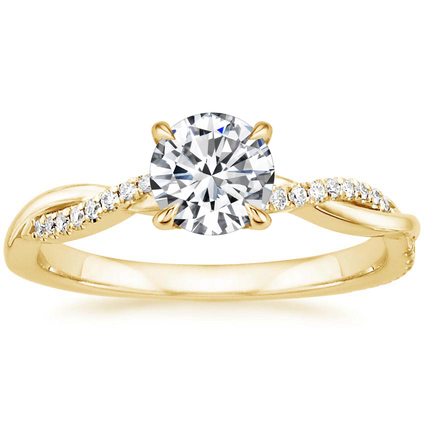 Twist Band Engagement Ring with Brilliant Center Stone in Gold
