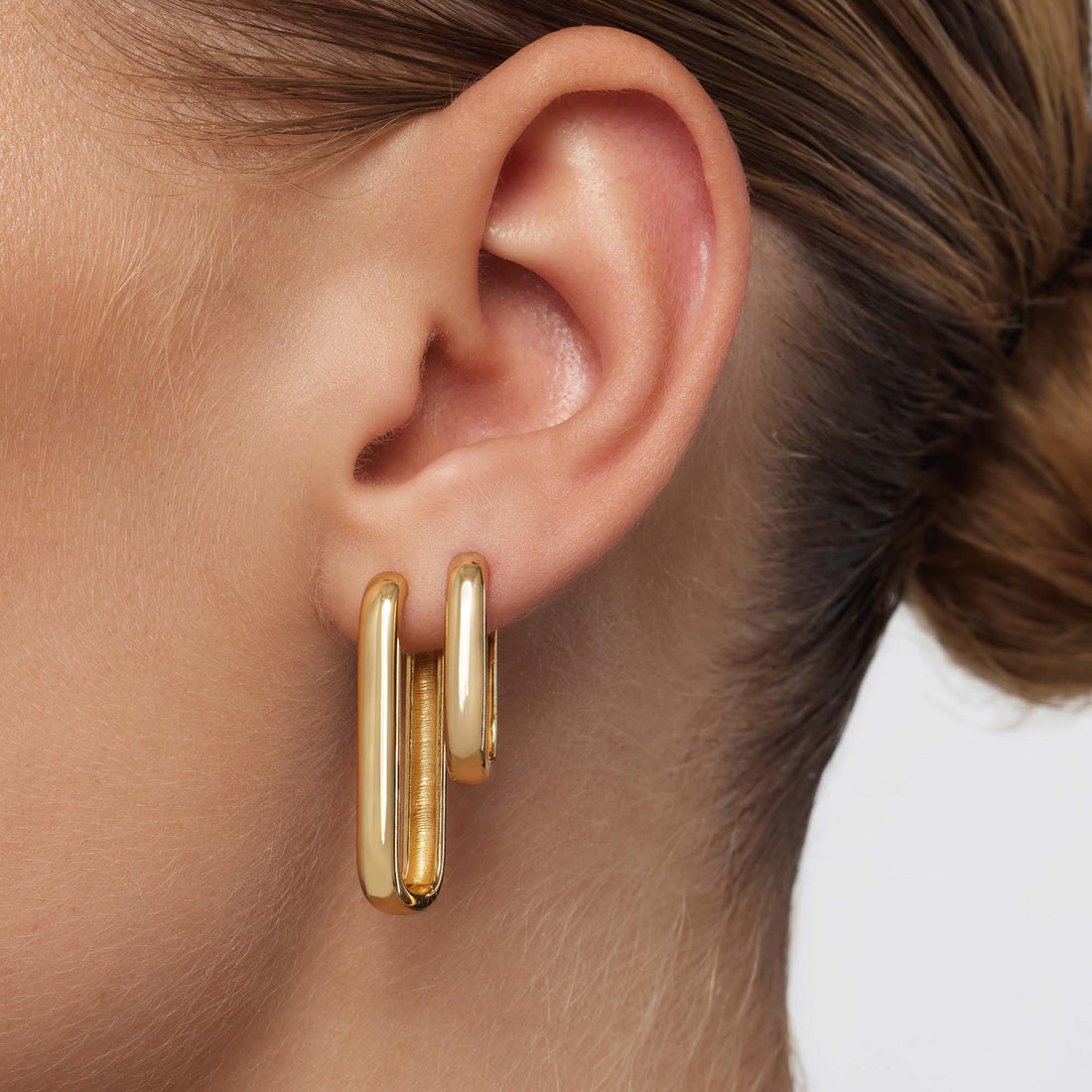 Rectangular Icon Hoops in Gold Tone