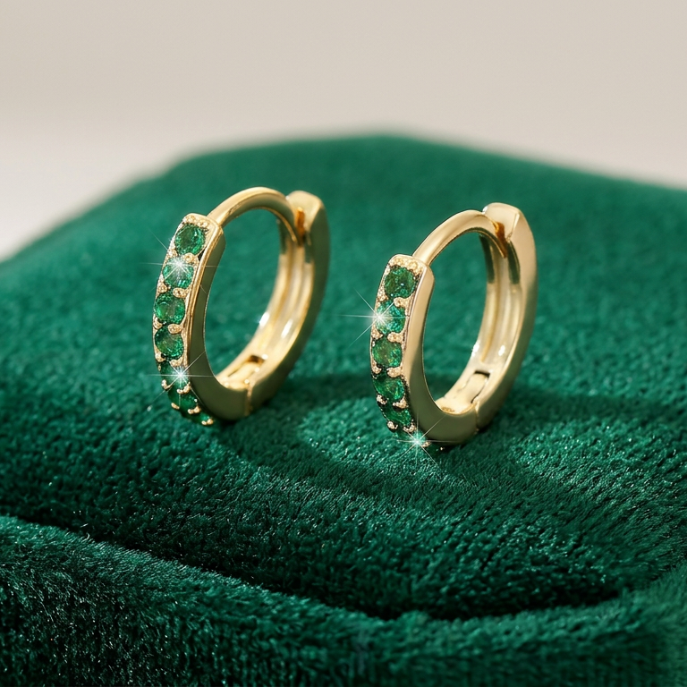 Boho Hoop Earrings with Green Zircon Accents for Everyday Style