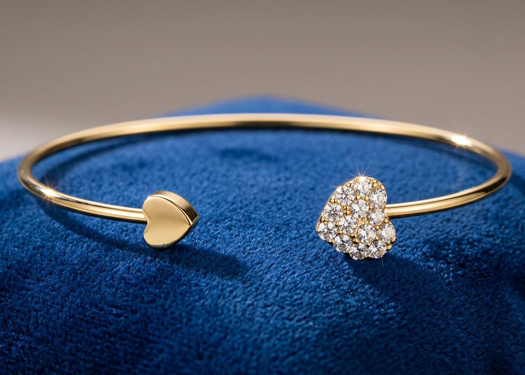 Heart Accent Vintage Rhinestone Open Cuff Bracelet for Daily and Gift Use