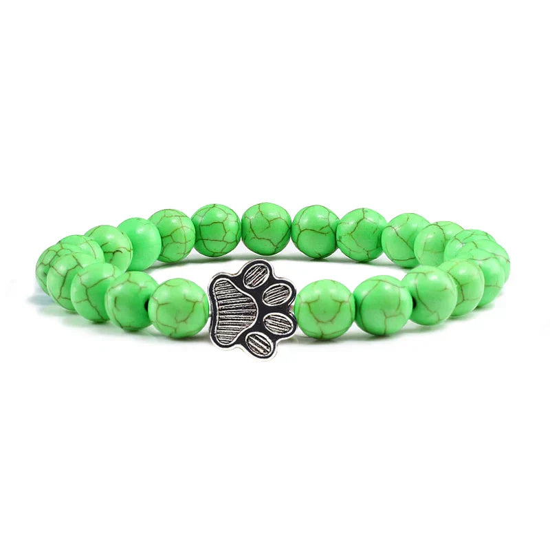 Turquoise Paw Print Healing Stone Bracelet